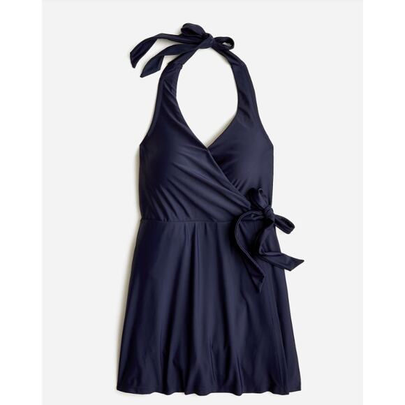 NWT J. Crew Navy Halter Wrap Swim Dress Size 6